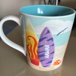 Starbucks Surfboard Mug - Aqua Interior with Purple & Yellow Graphics